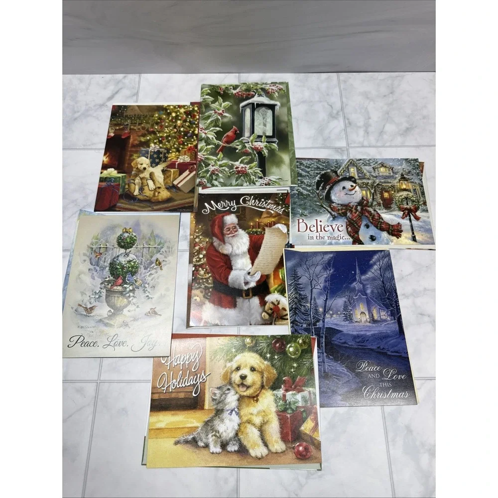 50 Assorted Christmas Holiday Greeting Cards with Messages and Envelopes‎ New